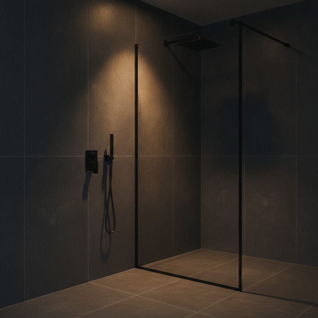 Frisch saniertes Bad mit großformatigen Fliesen und bodengleicher Dusche